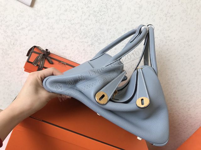 Hermes女包 愛馬仕手提包 Lindy包 J7亞麻藍 原版togo皮 Hermes單肩包 大小號  td1231
